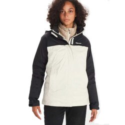 Marmot PreCip Eco Jacket Women's in Papyrus and Black